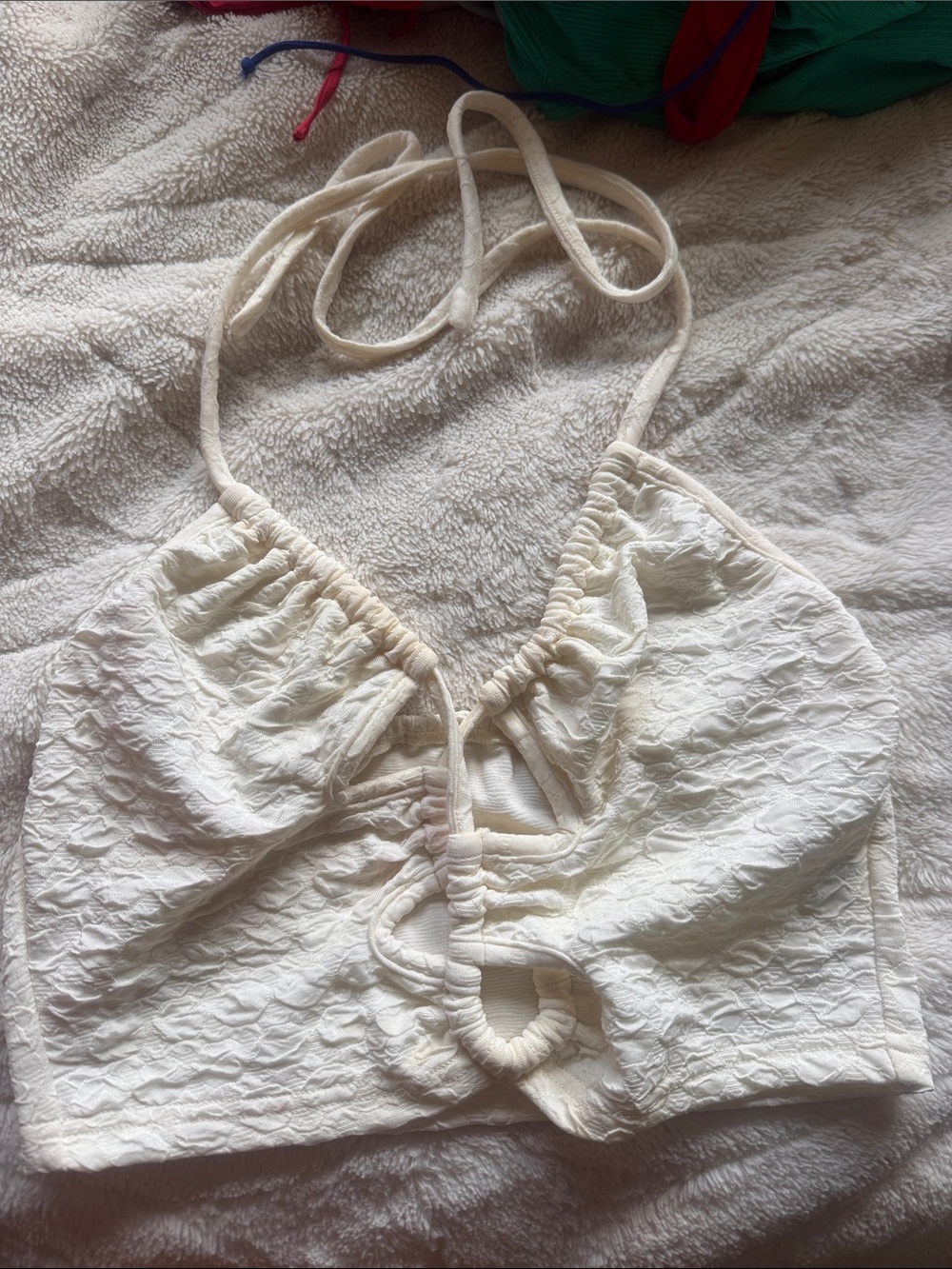 SHEIN Cream Textured Halter Crop Top